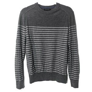 Banana Republic Extra Fine Merino Wool Crew Neck Striped Pullover Gray Large
